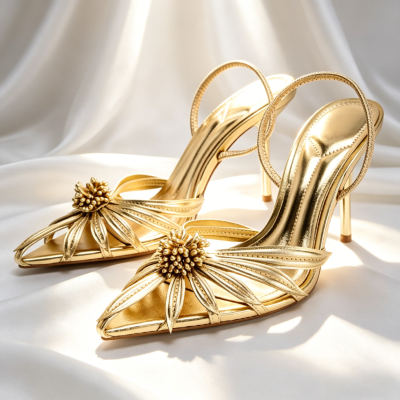 Women'S Shoes Veja - Luxury Gold Floral Detail Slingback Heels