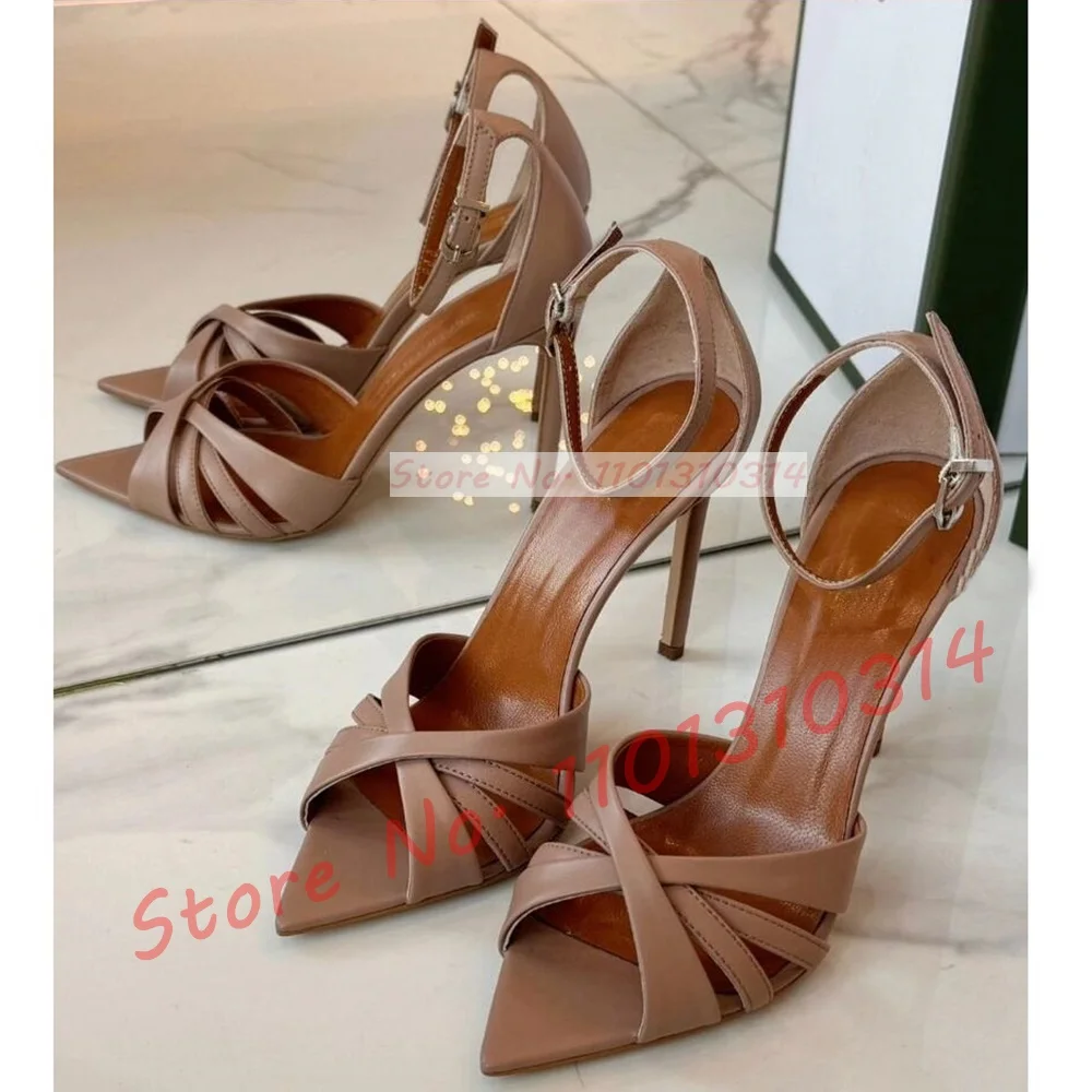 Women'S Shoes Trendy - Nude Cross Strap High Heels Sandals