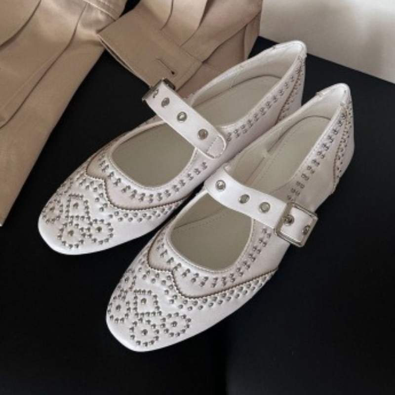 Retro Rivet Buckle Design Flat - Shoes For Women Flats avaliação e preço
