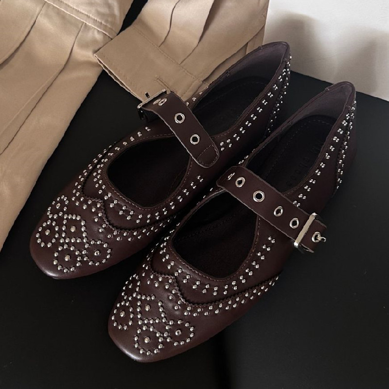 Retro Rivet Buckle Design Flat - Shoes For Women Flats avaliação e preço