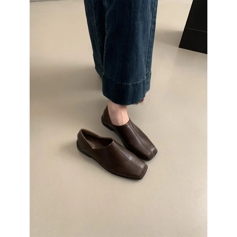Retro Square Head Flat Leather - Shoes For Women Flats avaliação e preço