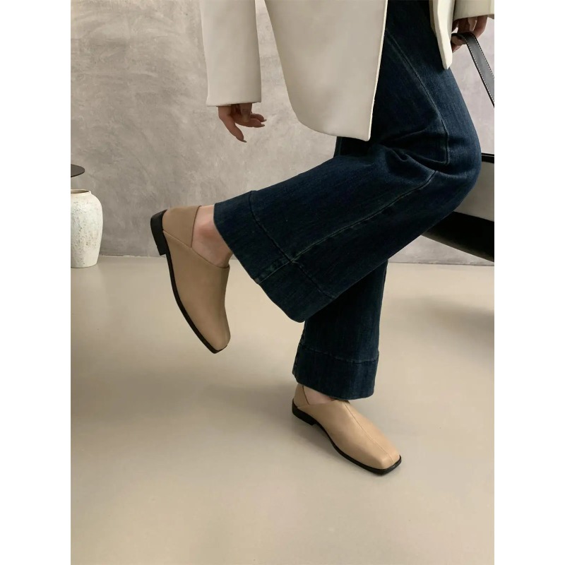 Retro Square Head Flat Leather - Shoes For Women Flats avaliação e preço