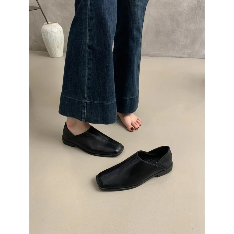 Retro Square Head Flat Leather - Shoes For Women Flats avaliação e preço