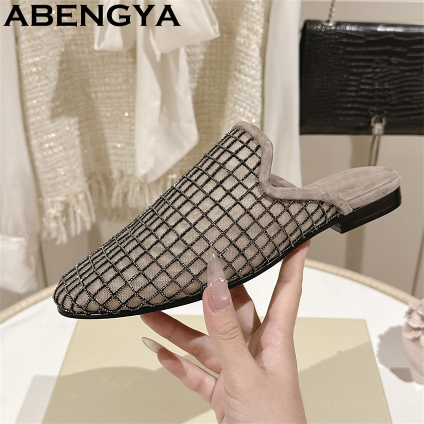 Shiny Lace Mesh Round Toe Flat - Women Shoes For Walking avaliação e preço
