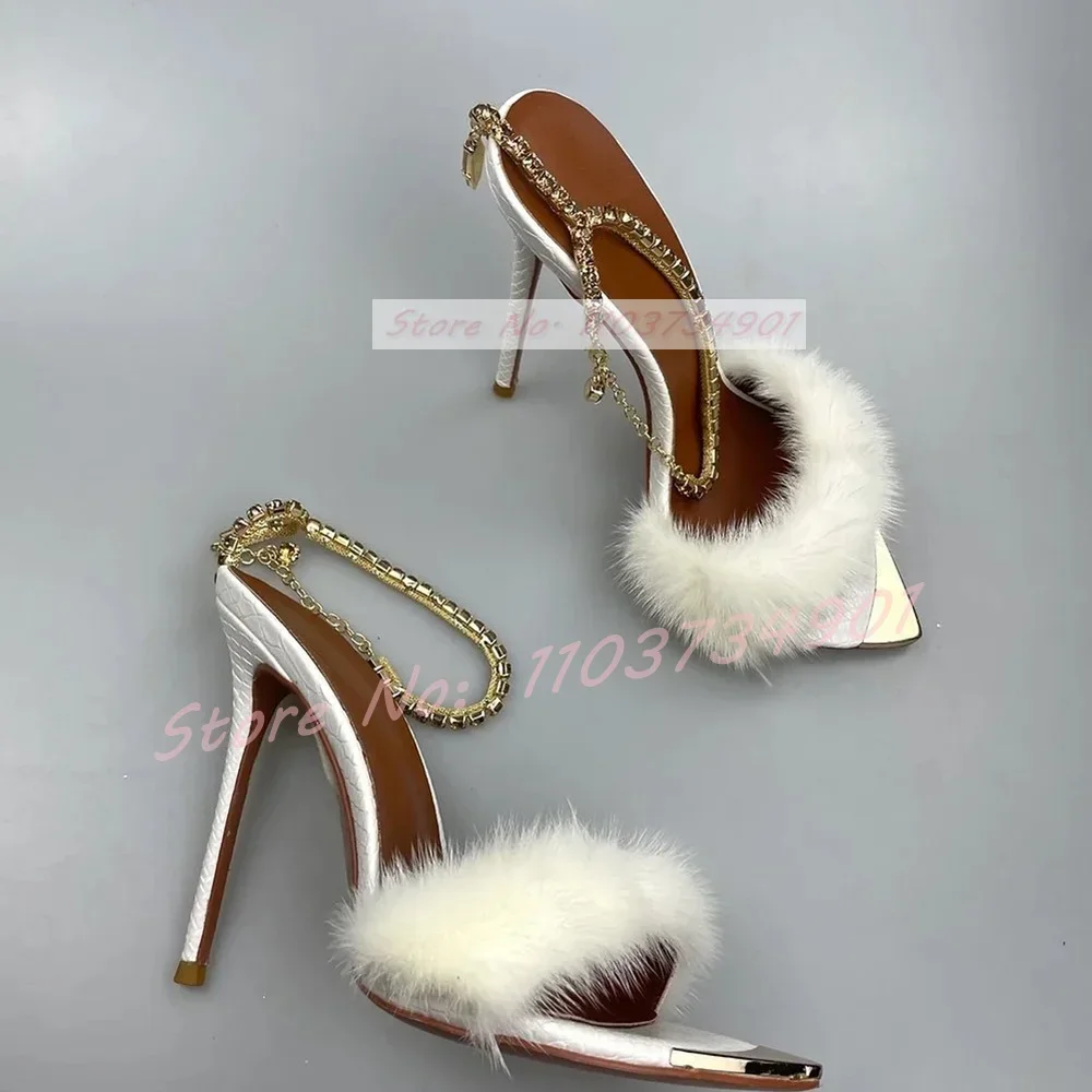 White Furry Crystals Chain Ank - Women'S Shoes Trendy avaliação e preço